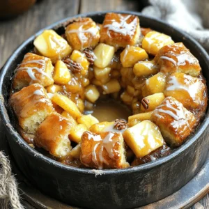 - 2 cans refrigerated biscuit dough - 2 Granny Smith apples, peeled and diced - 1/2 cup packed brown sugar - 1 teaspoon ground cinnamon - 1/4 teaspoon ground nutmeg - 1/4 cup unsalted butter, melted - 1/2 cup chopped pecans (optional) - 1 cup powdered sugar - 2 tablespoons milk - 1 teaspoon pure vanilla extract You can switch out Granny Smith apples for other tart apples like Honeycrisp or Fuji. They add a nice flavor too. If you want vegan options, use coconut oil instead of butter and almond milk instead of regular milk. For those needing gluten-free options, look for gluten-free biscuit dough at the store. Many brands offer great taste and texture without gluten. You can find the full recipe for this delightful Apple Pie Monkey Bread in the earlier sections. - Preheat your oven to 350°F (175°C). - Grease the bundt pan with cooking spray or softened butter. This keeps the bread from sticking. - In a medium bowl, combine brown sugar, cinnamon, and nutmeg. Mix these well and set aside. - Open the cans of biscuit dough and cut each biscuit into quarters. This gives you bite-sized pieces. - In a large bowl, mix the quartered biscuits with the diced apples. Add half of the brown sugar mixture and toss gently until coated. - Dip each biscuit piece into the melted butter. This helps them soak up flavor. - Roll each buttered piece in the remaining brown sugar mixture. Make sure they are fully covered. - Layer the coated biscuit pieces and apple mixture in the greased bundt pan. Distribute them evenly. - Drizzle any leftover melted butter over the top. Sprinkle the remaining brown sugar mixture on everything. - Bake in the preheated oven for 35-40 minutes. The top should be golden brown. - To check doneness, insert a toothpick into the center. It should come out clean. You can find the full recipe within this section for more details! - Best practices for cutting biscuit dough: Cut each biscuit into quarters with a sharp knife. This step helps to create bite-sized pieces that cook evenly. Be sure to cut quickly and with care to keep the pieces uniform in size. - Ensuring even distribution of apples and nuts: As you mix the apples and nuts with the biscuit pieces, make sure to stir gently. This helps spread the apples and nuts throughout the dough. You want every bite to have a taste of those sweet apples and crunchy nuts. - Ideal pairing options: Serve your monkey bread warm with a scoop of vanilla ice cream. The cold ice cream melts on the warm bread, creating a tasty mix. Drizzle some caramel sauce over the top for extra sweetness. - How to present for a festive occasion: For a special look, place the monkey bread on a beautiful serving platter. Dust it with powdered sugar right before serving. You can also add some fresh apple slices or a sprinkle of cinnamon to make it pop. - What to do if monkey bread is too doughy: If your monkey bread comes out doughy, it may need more baking time. Check it with a toothpick. If it comes out wet, return it to the oven for 5-minute intervals until done. - Fixing burnt tops or bottoms: If the tops or bottoms burn, cover the bread with foil. This stops the direct heat while letting the inside finish baking. If the bottom burns, try lowering the oven temperature next time. {{image_4}} You can switch up the flavors in this apple pie monkey bread. Try adding other fruits like pears or mixed berries. They add great taste and color. If you want a kick, use spices like ginger or allspice instead of cinnamon. Each option gives a new twist to this classic dish. For those with nut allergies, skip the pecans. You can still enjoy the dish without them. If you want a lower sugar version, use less brown sugar or substitute with a sugar alternative. This way, you can enjoy a sweet treat while keeping your diet in check. You can easily scale this recipe for larger gatherings. Just double the ingredients and use a bigger bundt pan. If you want individual servings, make mini monkey bread versions. Use muffin tins instead of a bundt pan. This way, everyone gets their own tasty piece! For the full recipe, check out the details above. After enjoying your Apple Pie Monkey Bread, store any leftovers in the fridge. Place the bread in an airtight container. This helps keep it fresh and moist. If you want to save it for longer, you can freeze it. Wrap the monkey bread tightly in plastic wrap and then foil. This prevents freezer burn and preserves flavor. To reheat your monkey bread, you have a few options. For the best taste, use the oven. Preheat it to 350°F (175°C). Place the bread on a baking sheet and cover it loosely with foil. Heat for about 10-15 minutes. This method helps keep the bread soft and warm. If you're in a hurry, you can use the microwave. Heat it for about 30 seconds to 1 minute. Check often to avoid drying it out. In the fridge, your Apple Pie Monkey Bread lasts about 3-4 days. If you freeze it, it can last up to 2 months. Always check for spoilage signs before eating. Look for a strange smell or any mold. If you see either, it's best to throw it away. Keeping track of these details helps you enjoy this treat safely! Apple Pie Monkey Bread is a fun twist on classic apple pie. It combines fluffy biscuit dough with sweet apples and warm spices. This dish has roots in American baking, where it brings together the joy of pulling apart gooey pieces. The flavors of cinnamon and nutmeg make it taste just like apple pie. It is an easy, shareable dessert that everyone loves. Yes, you can make Apple Pie Monkey Bread ahead. Prepare it up to the baking step. Cover it tightly with plastic wrap and store it in the fridge. This way, you can bake it fresh when you're ready. If you want to store it longer, freeze it before baking. Just remember to thaw it in the fridge overnight before baking. You can use store-bought apple pie filling to save time. It is a great option when you are busy. However, fresh apples give a better texture and taste. Store-bought filling may also contain extra sugars or preservatives. If you want a homemade flavor, I suggest using fresh diced apples. To make Apple Pie Monkey Bread gluten-free, choose gluten-free biscuit dough. Many brands offer good options in stores. You can also make your own dough using gluten-free flour blends. Ensure your other ingredients, like spices and sugars, are gluten-free. This way, everyone can enjoy this tasty treat! Serve Apple Pie Monkey Bread warm from the oven. It looks great on a platter, ready for pulling apart. For a special touch, drizzle it with a glaze made of powdered sugar and milk. You can also pair it with vanilla ice cream for a delightful contrast. This dish is perfect for sharing at gatherings! In this blog post, we explored how to make delicious Apple Pie Monkey Bread. You learned about the key ingredients, easy step-by-step instructions, and helpful tips for success. We covered variations and how to store leftovers properly. Remember to try different fruits and spices to make this dish your own. Making it ahead of time or using store-bought fillings can save you effort. With a little creativity, you can enjoy a tasty treat that everyone will love. Happy baking!